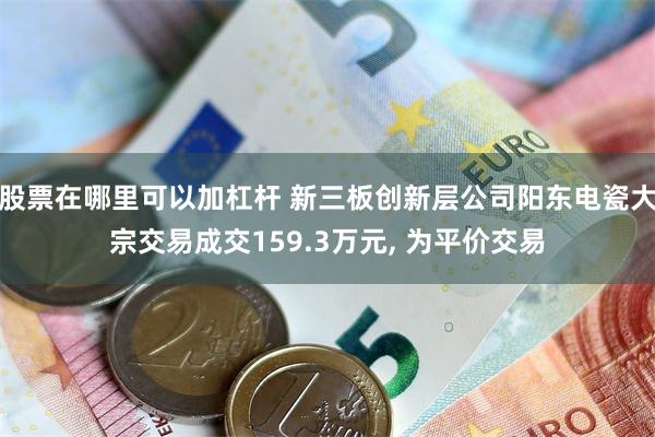 股票在哪里可以加杠杆 新三板创新层公司阳东电瓷大宗交易成交159.3万元, 为平价交易