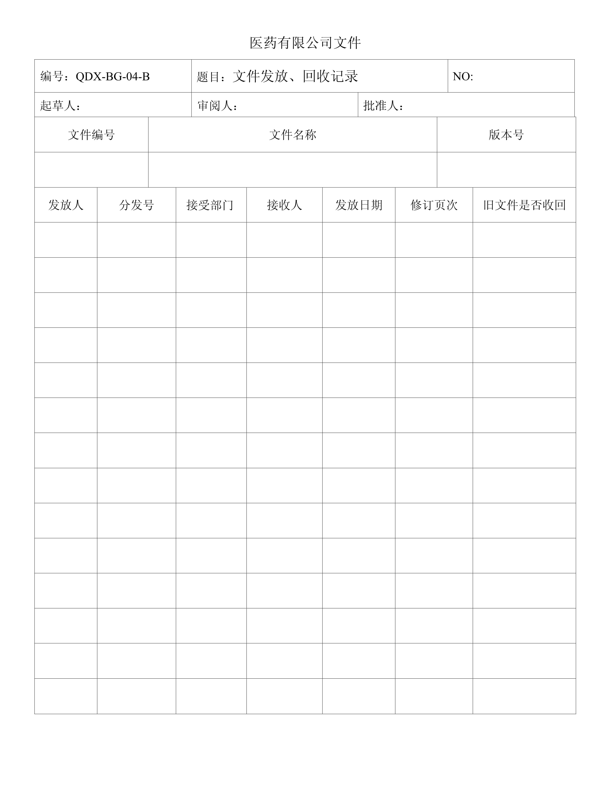 04醫藥公司文件發放,回收記錄.docx - 人人文庫
